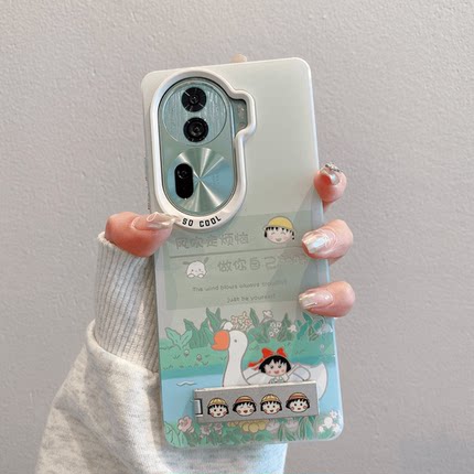 樱桃小丸子OPPORENO14Pro手机壳RENO13/12/11/10彩银8/9pro带支架RENO7/5PRO风吹走烦恼findx7ultra套FINDX6