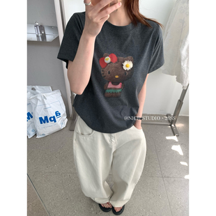 T恤女L8836 2026夏上新圆领黑皮kitty印花短袖 奶思家NICE STUDIO