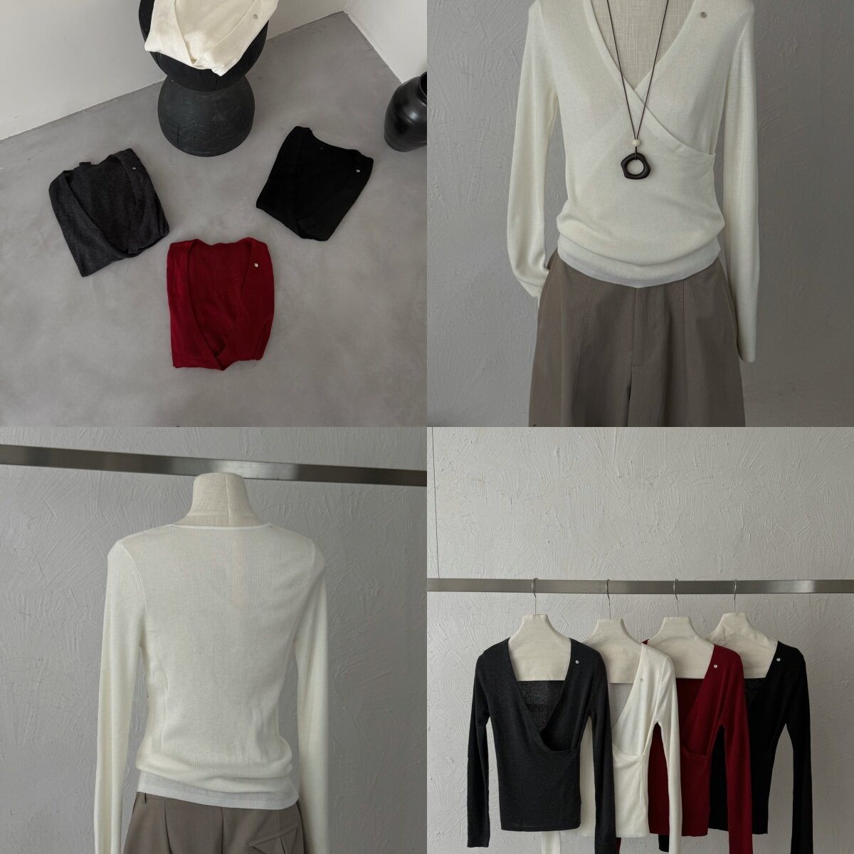 【汐柚·Seyu】正品!极简风交叉领侧扣修身长袖内搭针织衫C6065