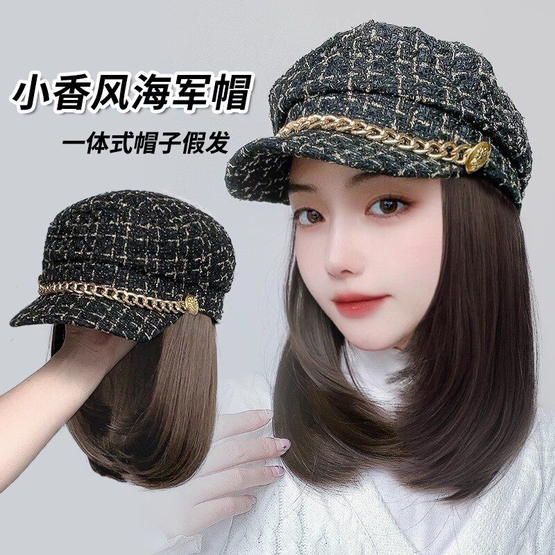 帽子假发女秋冬新款小香风八角帽