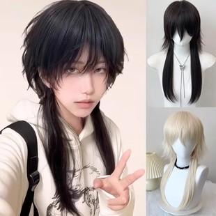 水母头假发男长发高层次拖尾日系狼尾鲻鱼头万用cos男士全头套式