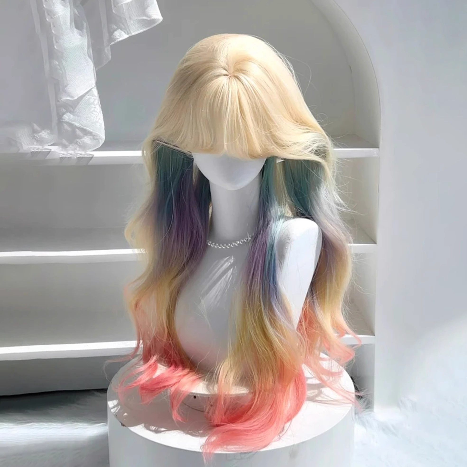 彩虹染假发女网红Lolita彩虹挑染