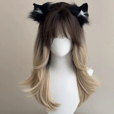 虎斑暹罗猫渐变假发女爆顶染发