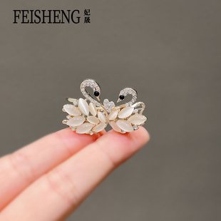 发夹女侧边发卡高级感猫眼石天鹅刘海夹子顶夹后脑勺优雅气质抓夹