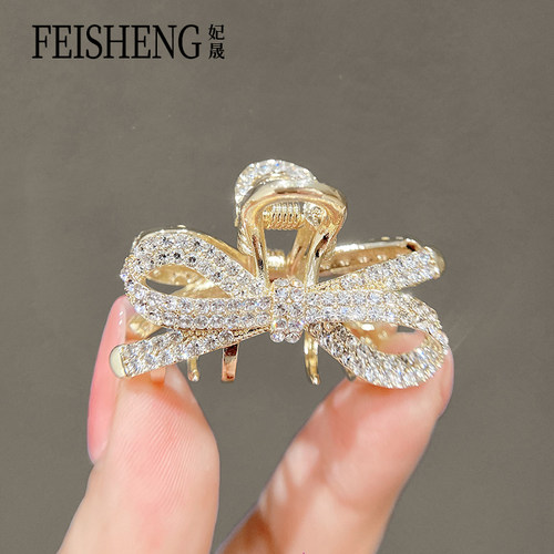 精致半扎发小抓夹水钻蝴蝶结发夹头饰刘海夹子中号顶夹女小巧发卡