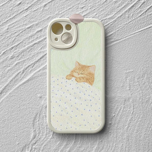 适用苹果16手机壳15promax小米14华为nova13治愈系mate60小羊皮P70软壳oppo荣耀200防摔vivo睡意朦胧可爱猫咪