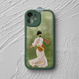 适用iPhone17promax苹果14手机壳小米15华为mate60可爱文艺女pura80reno13荣耀300水彩风vivos19小羊皮 赴花