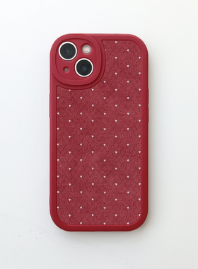 爱心格纹红色苹果16手机保护壳iPhone14promax小米15华为nova13mate60p70全包p50防摔40红米note12适用荣耀90