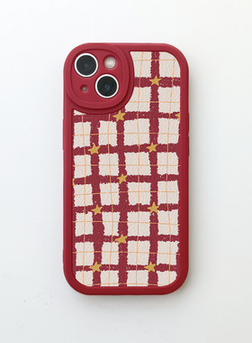 格纹幸运星适用iPhone17/16promax苹果14小米15华为mate60荣耀90vivoX100小众oppo一加12小清新手机壳pura70