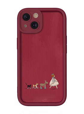 遛狗女孩苹果16promax手机壳红色iPhone14全包p70华为mate60防摔nova13小米15红米vivox90荣耀200软套opp适用