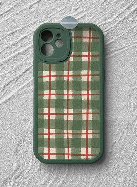 复古绿色格纹适用于iPhone16promax苹果14小米15手机壳13小羊皮12华为mate70新款p70pro防摔vivox200荣耀300