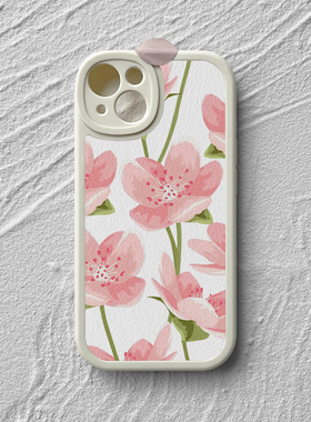 粉色花朵文艺小清新适用苹果14promax手机壳13全包软12小米11ultra华为mate50硅胶P60小羊皮nova10红米note12