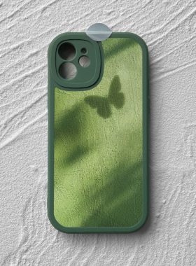 绿影蝴蝶适用苹果16手机壳14promax小米15华为mate全包P70简约nova13清新vivox90防摔opporen荣耀200小众艺术