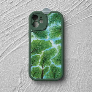 天空与大树~艺术风绿色iPhone16promax苹果14华为p70荣耀200小米15新款nova13适用vivos19小羊皮mate手机壳18