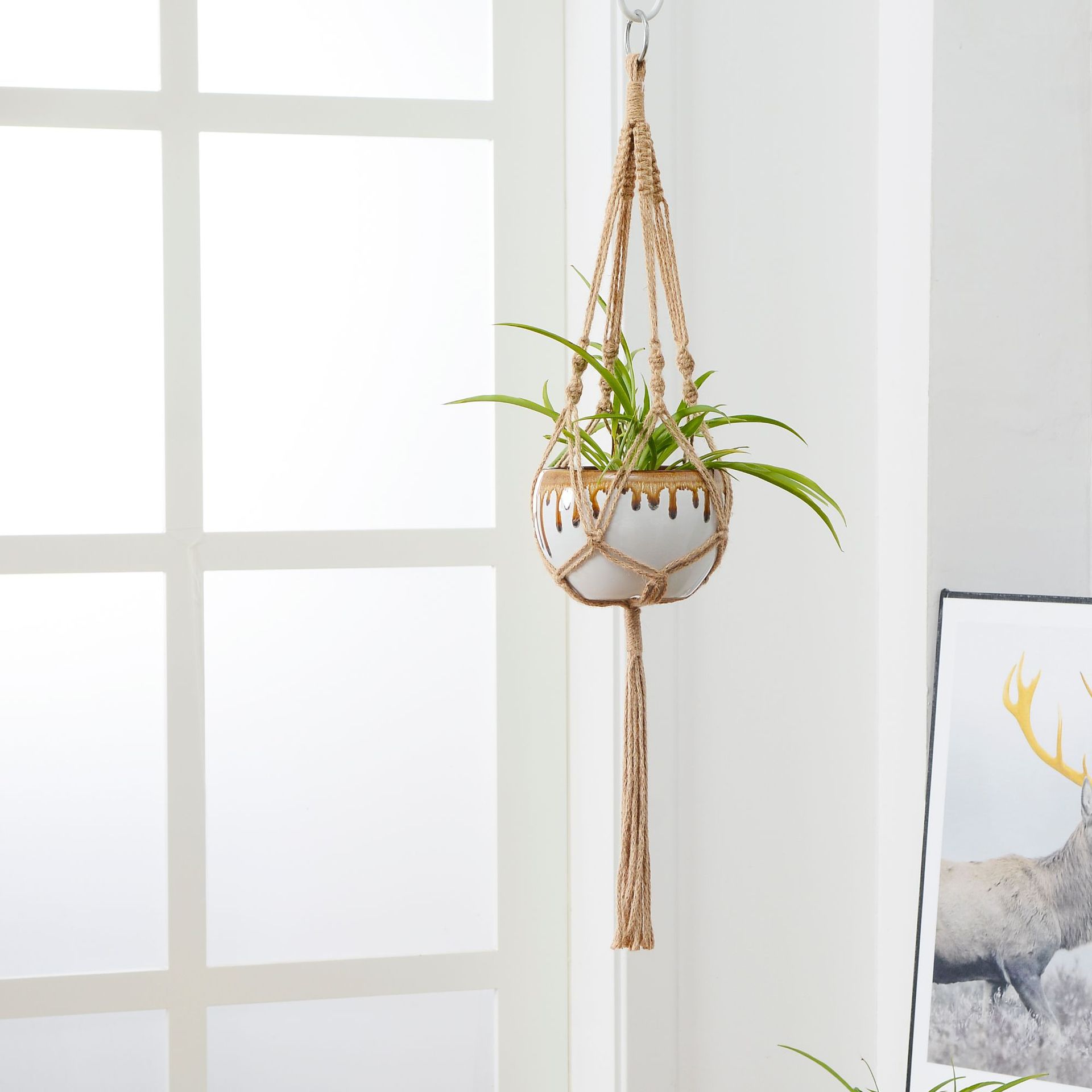 编织麻绳花盆网兜花卉垂吊手工黄麻吊篮网兜阳台园艺植物挂绳吊兜