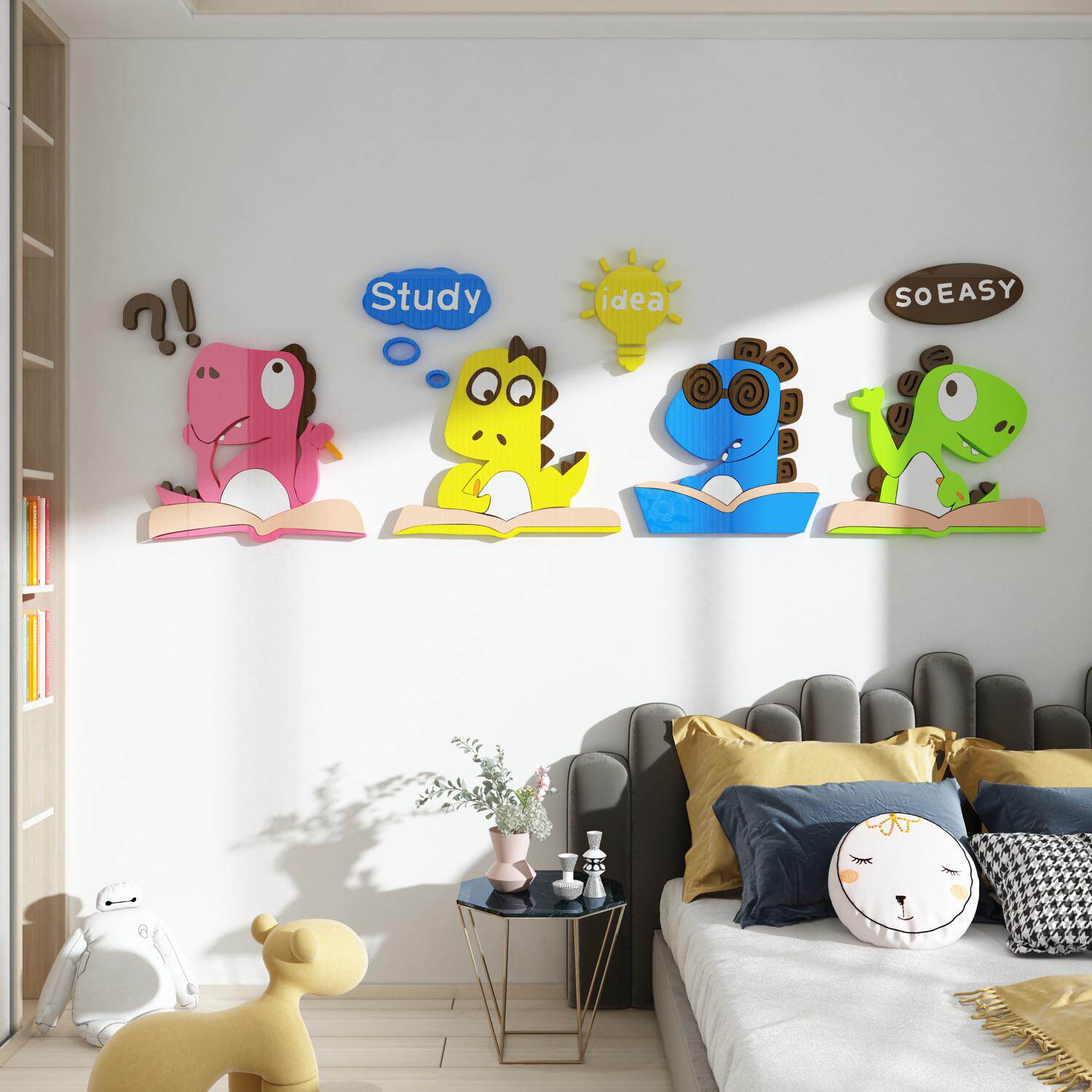 儿童房间书房布置男女孩装饰背景画用品贴纸公主床头卡通墙面卧室