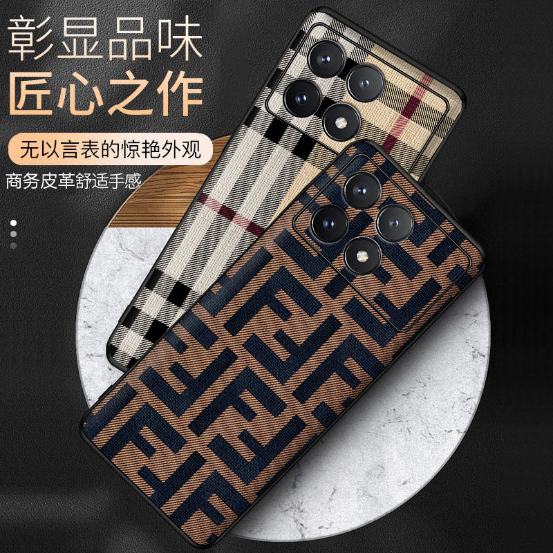 欧美格子适用于红米k70手机壳轻奢皮革商务redmi k70pro软边保护套潮牌全包镜头k60pro防摔5g男女款