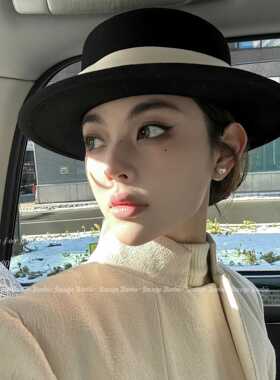 法式复古毛呢大檐显脸小女士礼帽