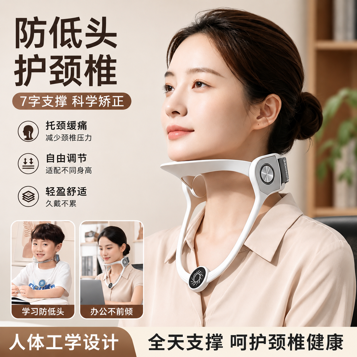 防止脖子前倾颈托防低头护颈椎矫正神器可调节固定牵引支撑成人