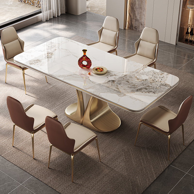 岩板餐桌椅组合小户型家用饭厅现代简约轻奢意式高级感长方形饭桌
