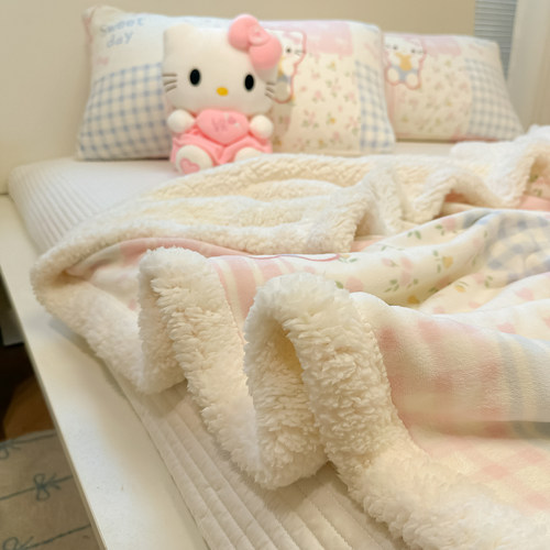 日系奶油KT加厚羊羔绒毛毯牛奶珊瑚绒毯保暖盖毯子沙发毯加绒床单