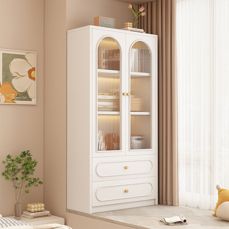 实木飘窗书柜储物柜收纳柜防尘玻璃门带抽屉奶油风简约家用置物柜,住宅家具,飘窗柜,淘宝优惠券,粉丝福利购,淘宝优惠卷