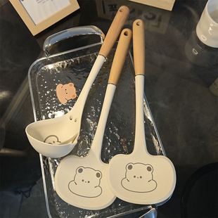 硅胶蘑菇铲家用厨房炒菜锅铲铲勺实木柄苹果铲子食品级耐高温