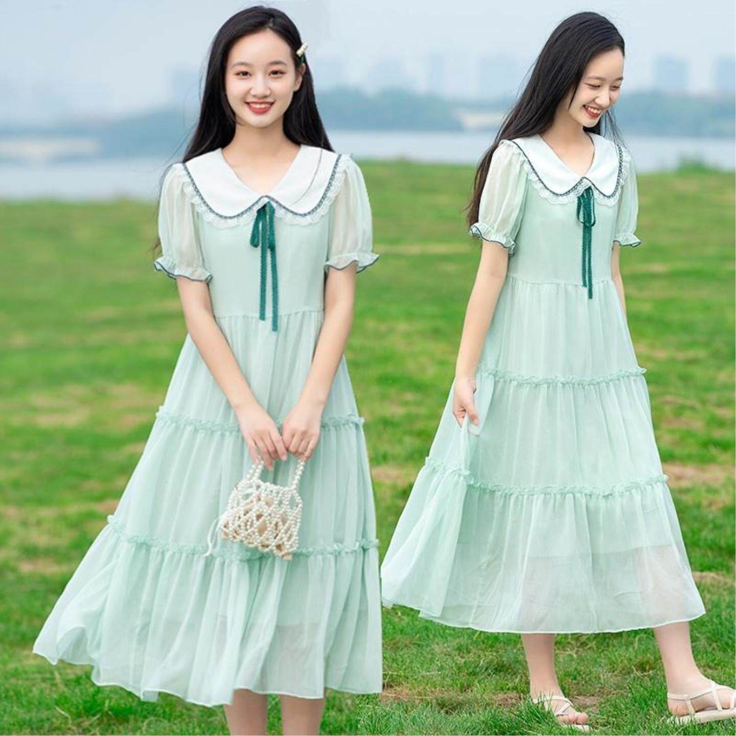少女连衣裙夏季中学生雪纺长裙初中生裙子女大童13岁15甜美仙女裙