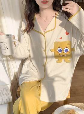 2026年甜美卡通海绵宝宝睡衣女春秋季长袖长裤新款家居服夏天套装