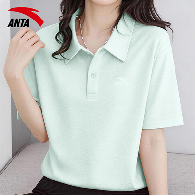 安踏短袖polo衫女翻领透气百搭