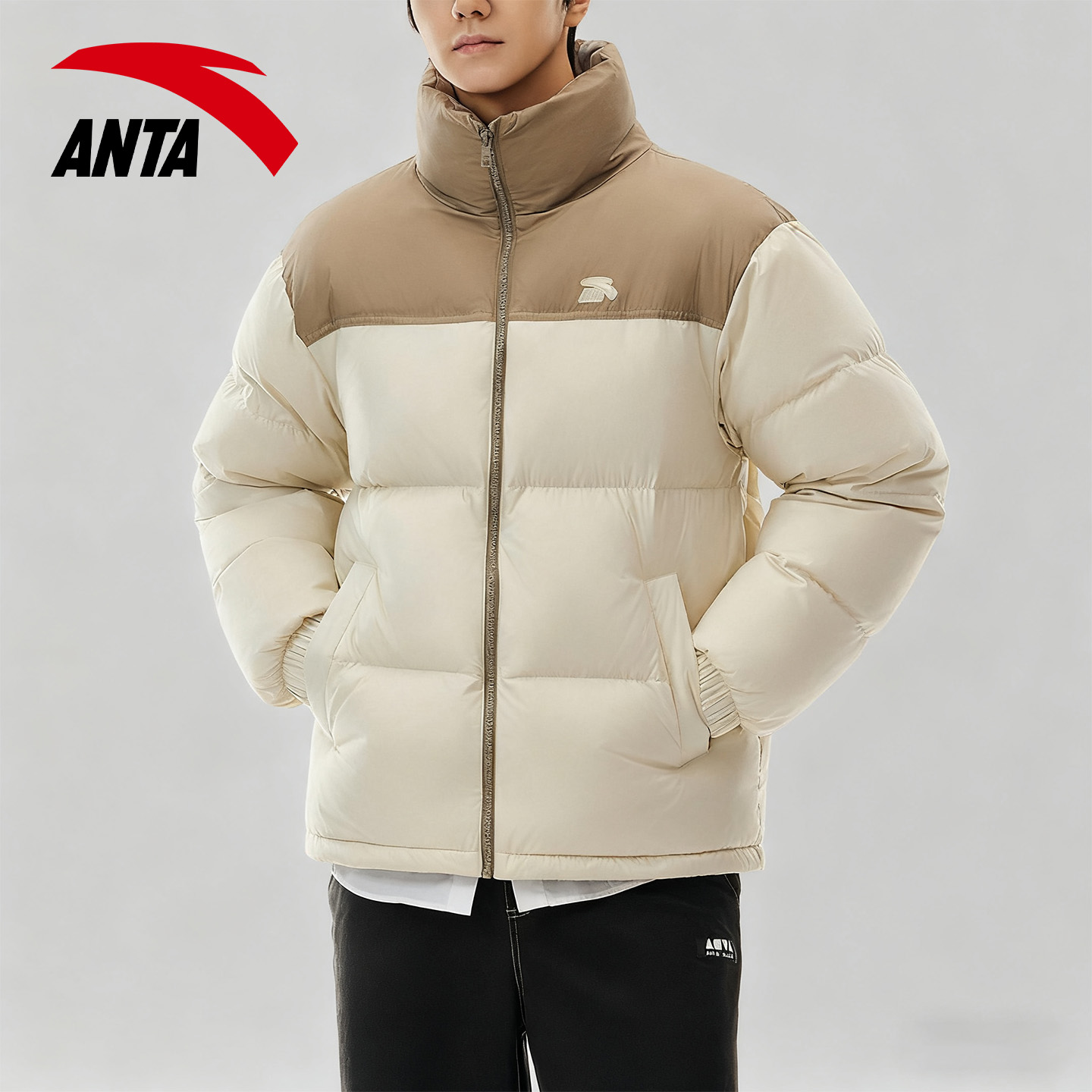 王一博同款安踏轻便面包服秋冬季防风防泼水短款鸭绒羽绒服外套男