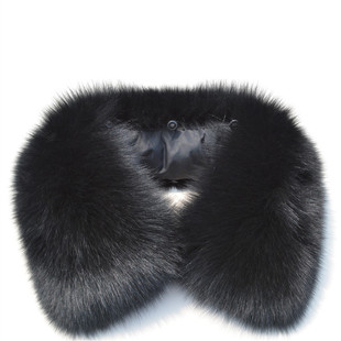 超大狐狸毛领子真毛男女通用大方领整皮大翻领黑色狐狸皮毛毛领子