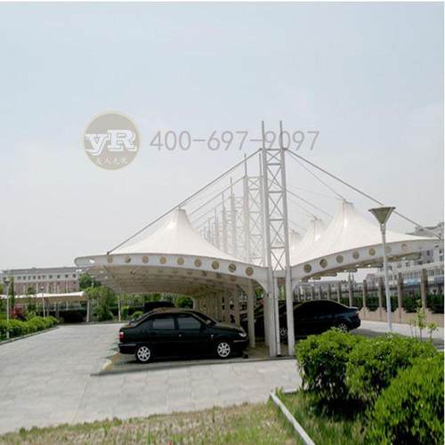 大型伞状张拉膜停车场遮阳棚制作酒店双边景观膜结构汽车雨篷安装