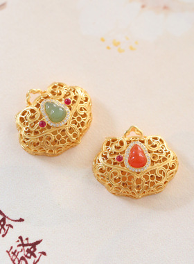 S925纯银镀18K金南红碧玉吊坠葫芦如意嘎乌盒吊坠高级时尚新中式