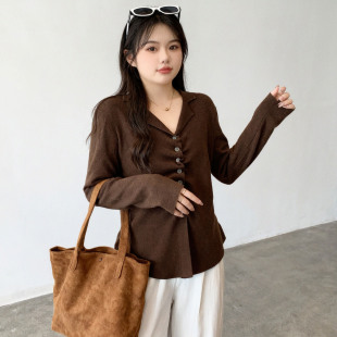 秋冬胖MM显瘦修身 大码 针织衫 褶皱设计感减龄长袖 气质内搭上衣 女装