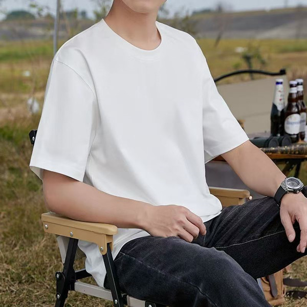 白色短袖t恤男夏季2025新款潮牌潮流宽松百搭简约帅气五分袖衣服