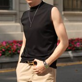 洋气背心马 t恤纯白纯黑短衫 时尚 中领背心男打底纯棉坎肩中领无袖