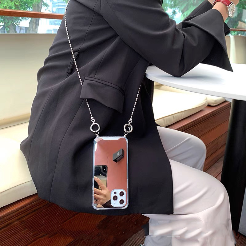 任意型号镜面手机壳斜挎金属链条