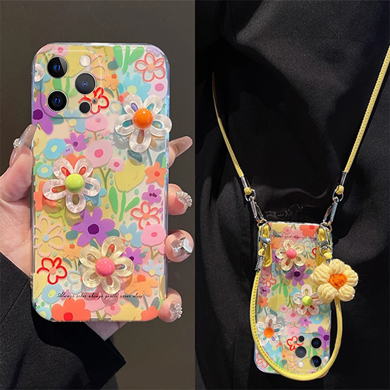 立体花朵适用oppok12plus手机壳k12pro可背K11Pro斜挎k10/K9S挂绳k7x可拎k5/k3手绳K10活力版小众k9Pro高级女