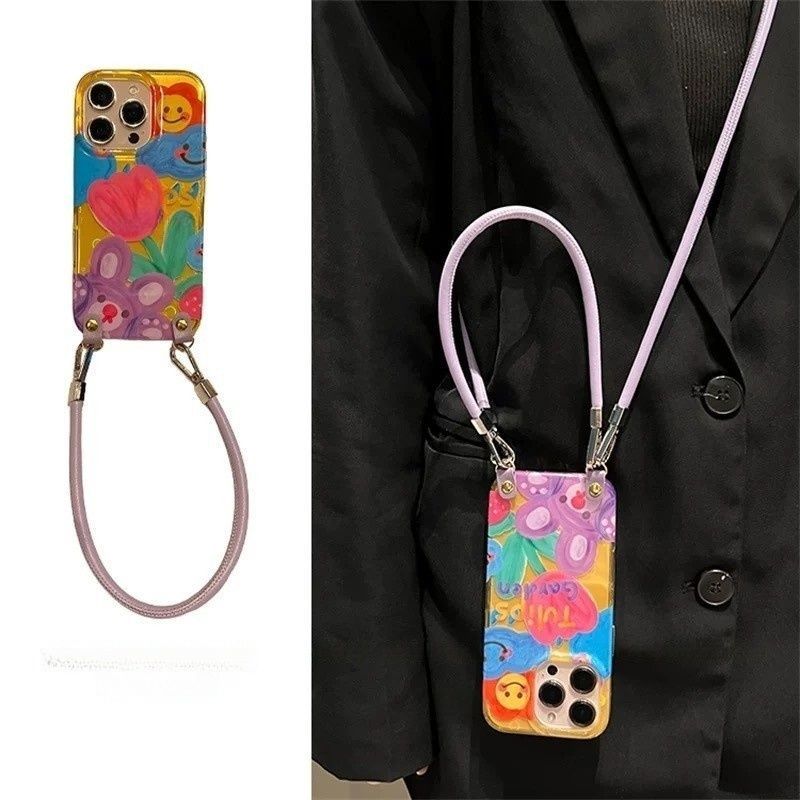 涂鸦兔子手绳斜挎适用oppok12plus手机壳k12pro可背K11Pro夏日k10/K9S小众k7x女k5/k3软壳K10活力版外壳k9pro