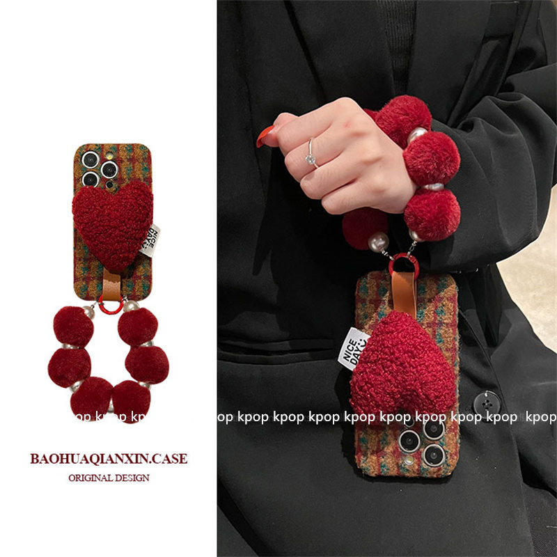 秋冬款红色毛绒爱心OPPOA5Pro手机壳新款A97新款女全包防摔保护套A96时尚个性