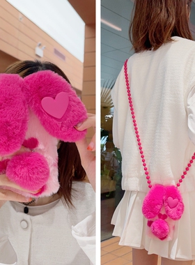 玫红毛绒兔耳朵一加ace2V手机壳一加11毛茸茸1+9RT/10PRO秋冬1+8t/7T挂绳oneplus九r斜挎oppoace2pro适用背带