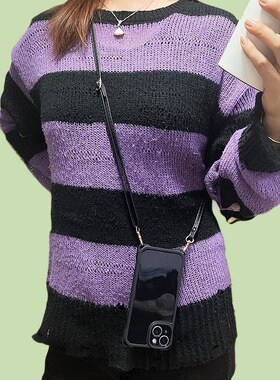 四角开孔适用于opporeno14/13pro手机壳reno12/11pro斜挎reno10/9/8pro皮质挂绳RENO7/6背带RENO12PRO黑色女