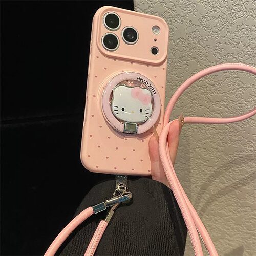卡通磁吸爱心猫咪适用opporeno16pro手机壳reon15c镜面支架RENO14PRO斜跨13挂绳12/11液态10/9por+硅胶8/7女6