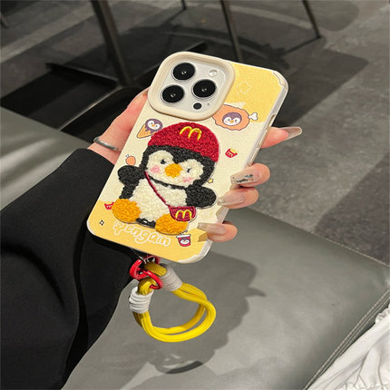 小羊皮背书包企鹅vivoX300手机壳高级带手链x200s可爱风新款x100pro防摔保护套