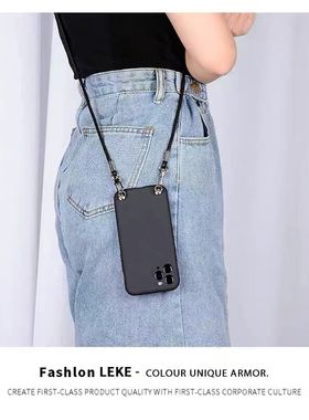 牛皮挂绳适用OPPO A96手机壳a95/A93s斜跨a72/A57/a56单肩A55背带a36 a35背包式a32黑色a92s/a91液态硅胶简约