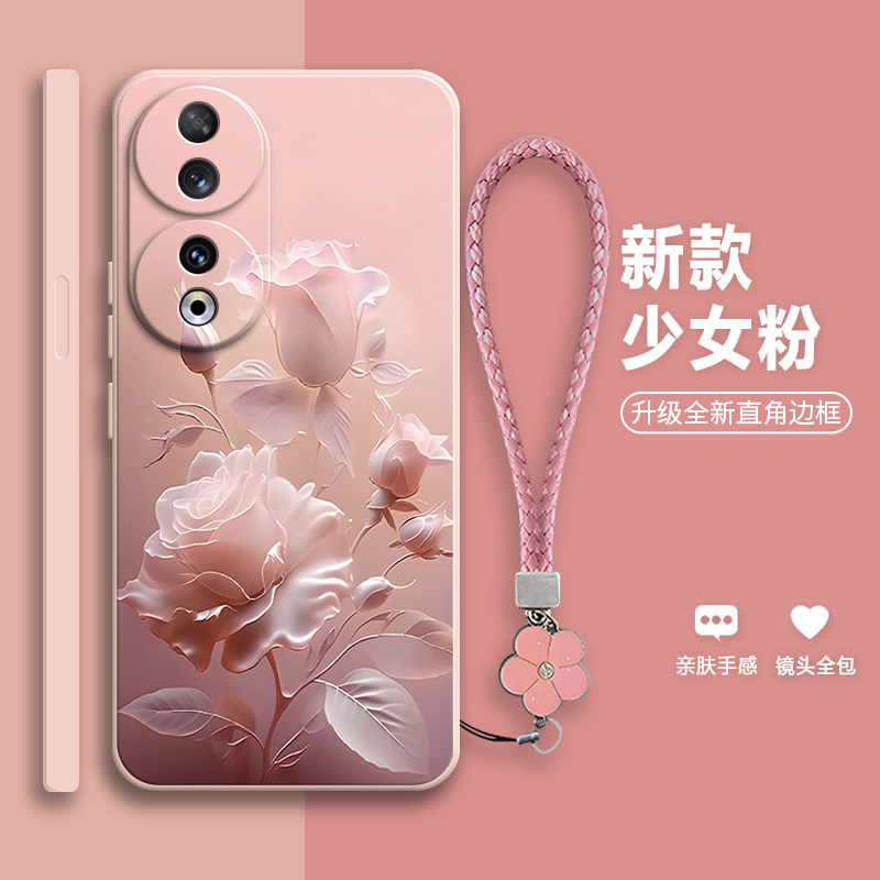 沙龙玫瑰适用华为荣耀90pro手机壳Honor90硅胶全包保护套防摔男女9opro新款9o九零por九十曲面屏pr0外壳p系列