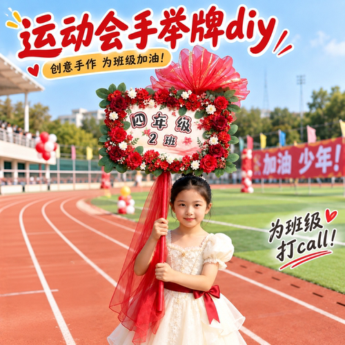 运动会手举牌学校开幕式入场创意道具班牌手工diy材料装饰仿真花