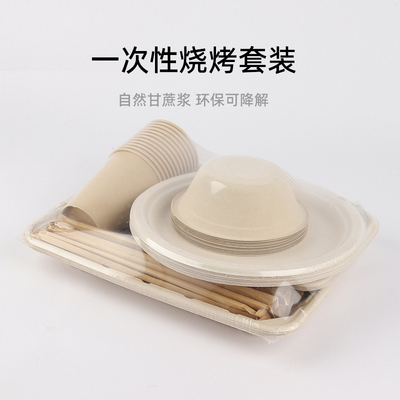 一次性甘蔗浆户外野餐烧烤盘