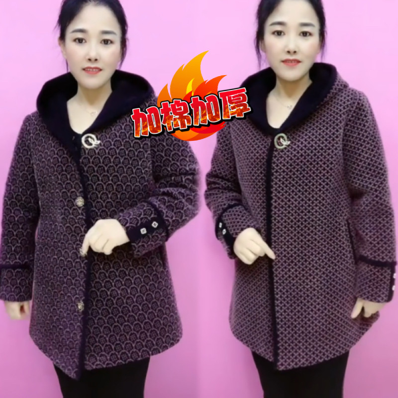 冬季新款中老年妈妈加棉保暖金貂绒连帽大衣女士中长款棉服外套潮